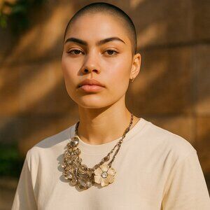 NY Signed Chunky Silver Toned Necklace Enamel Flowers Lightweight